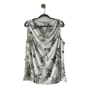 NWT Rachel Zoe Blouse Size XL White Sleeveless Floral Pattern Draped Neckline